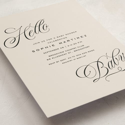 This is a parchment baby shower invitations with standard by Lea Delaveris called hello there printing on signature in standard