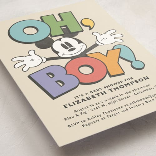 This is a natural baby shower invitations with standard by Heather Schertzer called disney's mickey mouse oh, boy! printing on signature in standard