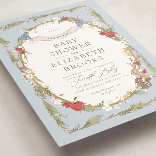 This is a blue skies baby shower invitations with standard by Erin L. Wilson called disney's snow white someday printing on signature in standard