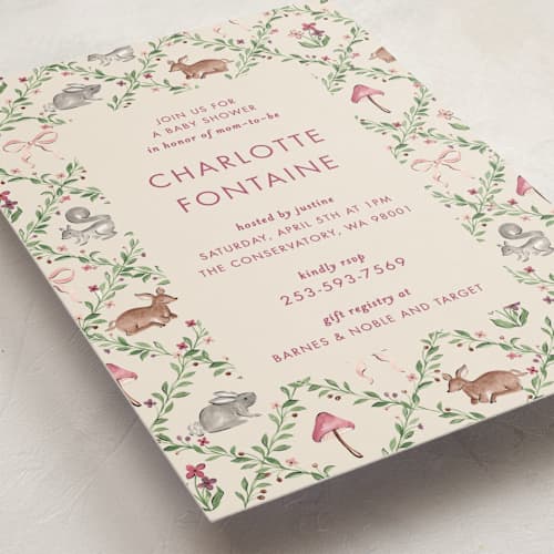 This is a mulberry baby shower invitations with standard by Sarah Knight called trellis printing on signature in standard