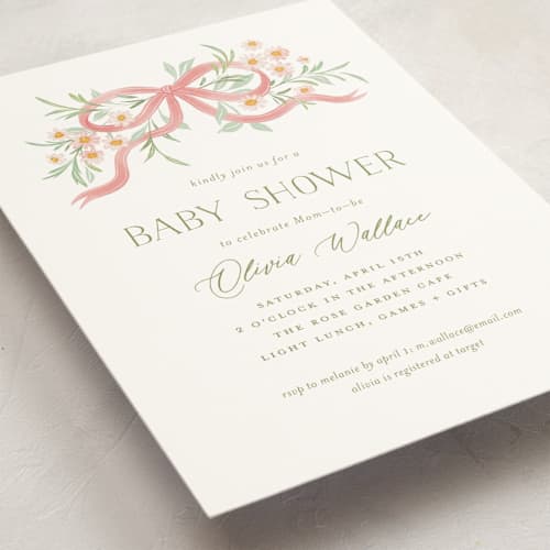 This is a blush baby shower invitations with standard by Paper Raven Co. called sweet child printing on signature in standard