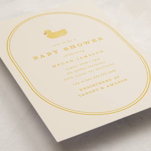 This is a banana baby shower invitations with standard by Brianne Larsen called simple duck printing on signature in standard