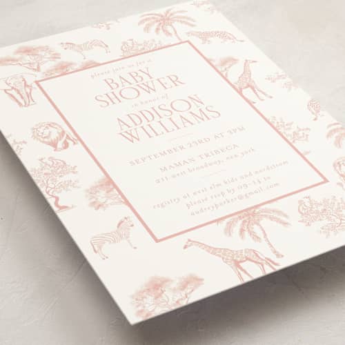 This is a petal baby shower invitations with standard by Jenna Holcomb called safari printing on signature in standard