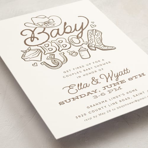 This is a cocoa baby shower invitations with standard by Jessie Steury called cute country bbq printing on signature in standard
