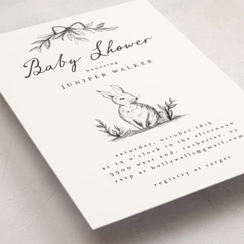 This is a graphite baby shower invitations with standard by Maja Cunningham called story time printing on signature in standard