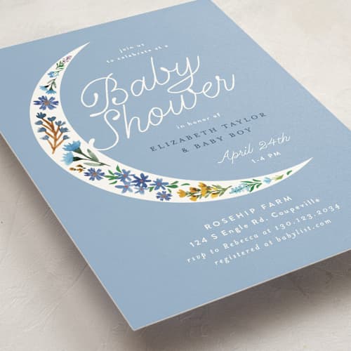 This is a moon flower baby shower invitations with standard by Alethea and Ruth called floral moon printing on signature in standard