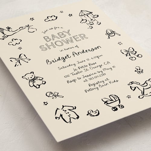 This is a onyx baby shower invitations with standard by Cass Loh called bundle of joy sketches printing on signature in standard