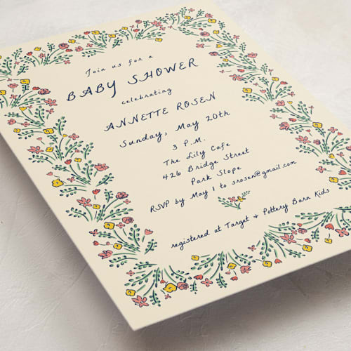 This is a midnight baby shower invitations with standard by Sarah Rosenthal called blossoming love printing on signature in standard