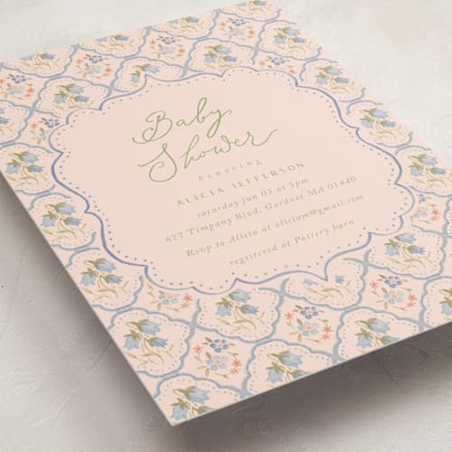 This is a melon baby shower invitations with standard by samovilka called bluefloralbaby printing on signature in standard