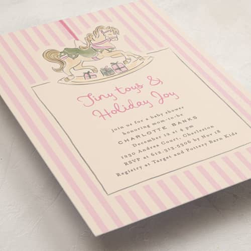 This is a winter rose baby shower invitations with standard by Creo Study called toys and joy printing on signature in standard