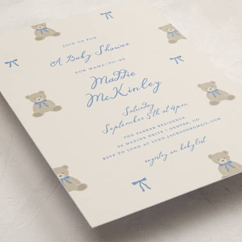 This is a waterfall baby shower invitations with standard by Kelly Watkins called so beary cute printing on signature in standard