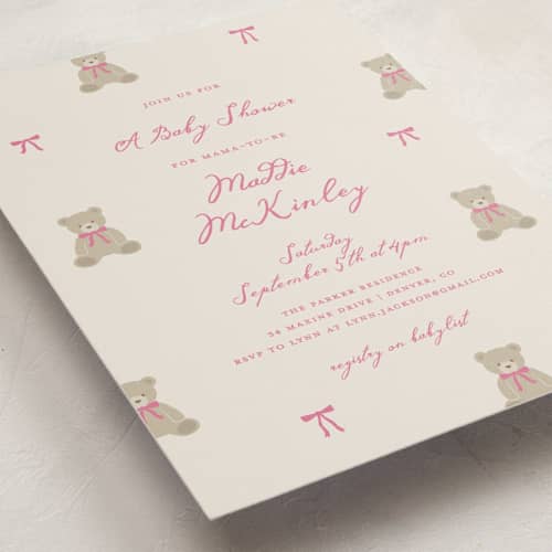 This is a petal baby shower invitations with standard by Kelly Watkins called so beary cute printing on signature in standard