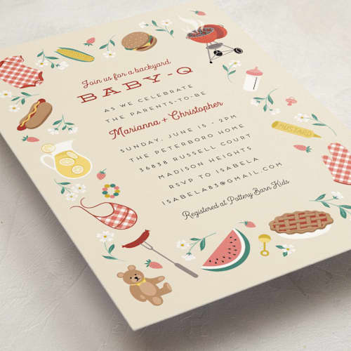 This is a ketchup baby shower invitations with standard by Jamie Alexander called baby-q printing on signature in standard
