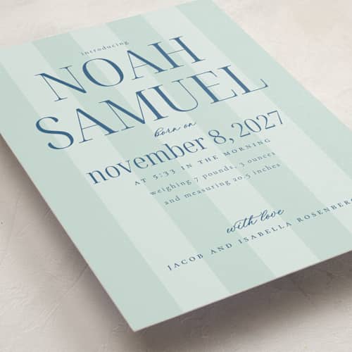 This is a seagrass birth announcements with standard by Claudia Orengo called simple happiness printing on signature in standard