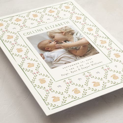 This is a garden birth announcements with standard by Susan Zinader called storybook frame printing on signature in standard