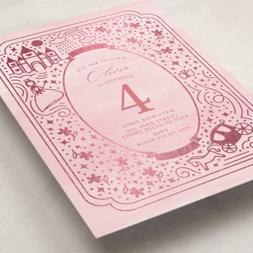 This is a bubblegum kids birthday invitations with foil pressed by Teju Reval called princess printing on signature in standard
