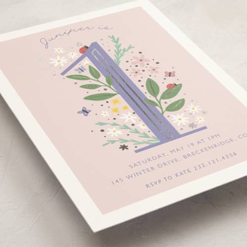 This is a wisteria kids birthday invitations with foil pressed by Hudson meet Rose called garden printing on signature in standard