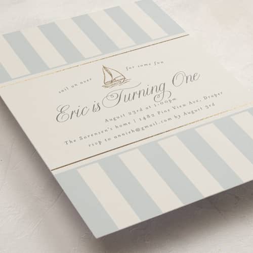 This is a fog kids birthday invitations with foil pressed by Stephanie Hawkes called on board printing on signature in standard