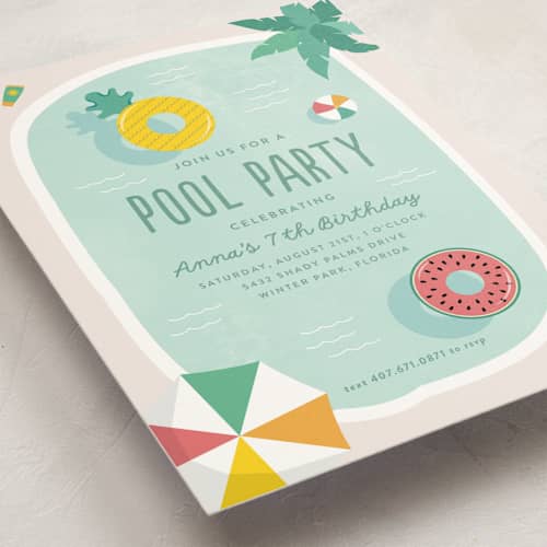 This is a pineapple kids birthday invitations with standard by Annie Holmquist called splish splash printing on signature in standard