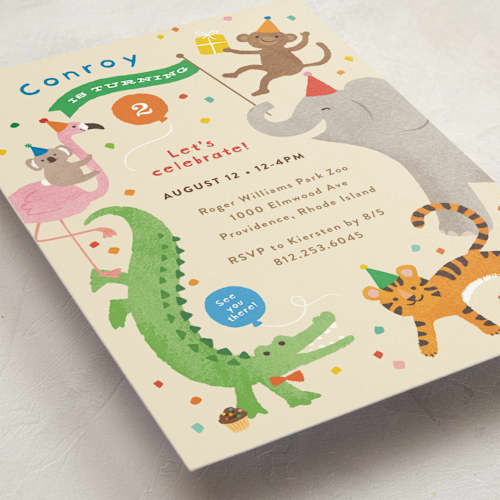 This is a sugar cookie kids birthday invitations with standard by Jennifer Wick called confetti crew printing on signature in standard