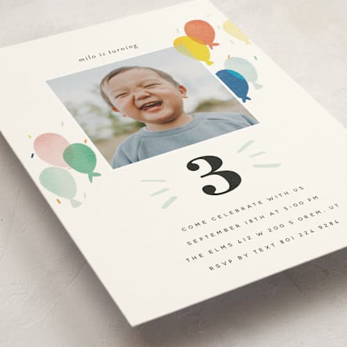 This is a sea kids birthday invitations with standard by Stephanie Hawkes called balloon overlay printing on signature in standard