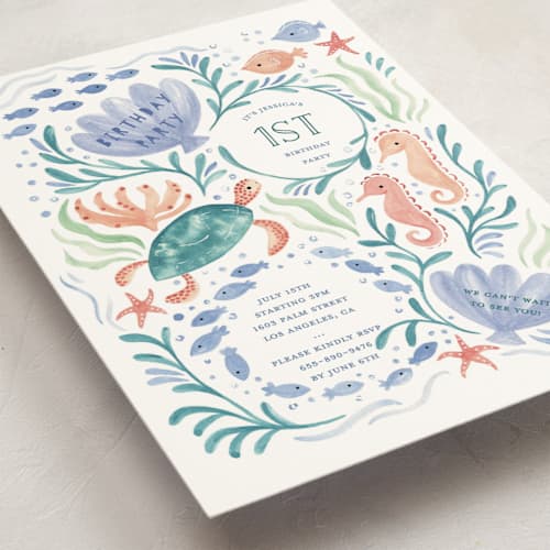 This is a lavender waters kids birthday invitations with standard by Sarah Knight called sea party printing on signature in standard