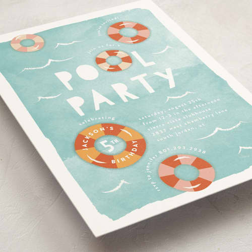 This is a palm springs kids birthday invitations with standard by Robert and Stella called pool party printing on signature in standard
