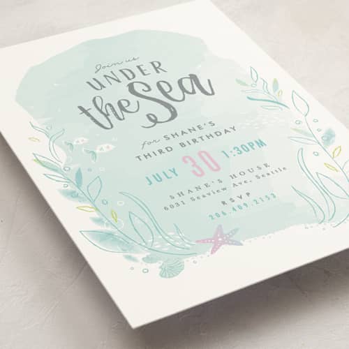 This is a pond kids birthday invitations with standard by Karidy Walker called under the sea printing on signature in standard
