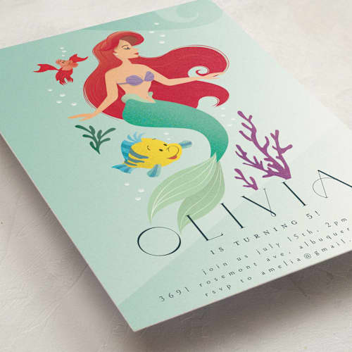 This is a ocean kids birthday invitations with standard by Ana de Sousa called disney's little mermaid sea adventures printing on signature in standard