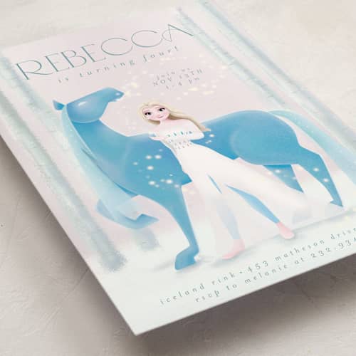 This is a dawn kids birthday invitations with standard by Kim Thoa called disney's elsa and nokk magical forest printing on signature in standard