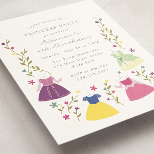 This is a silk kids birthday invitations with standard by JeAnna Casper called disney princess party printing on signature in standard