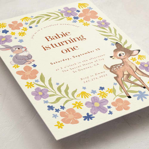 This is a cream kids birthday invitations with standard by Cass Loh called disney's magical bambi printing on signature in standard