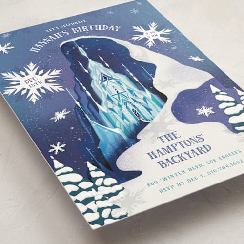 This is a majestic kids birthday invitations with standard by Becky Nimoy called elsa's ice castle from disney's frozen printing on signature in standard