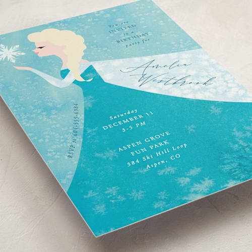 This is a frost kids birthday invitations with standard by Holly Whitcomb called disney elsa's snowflakes printing on signature in standard