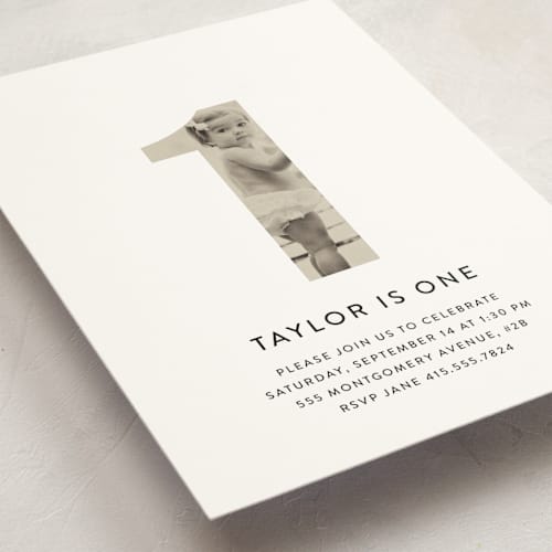 This is a white kids birthday invitations with standard by Kim Dietrich Elam called my age printing on signature in standard