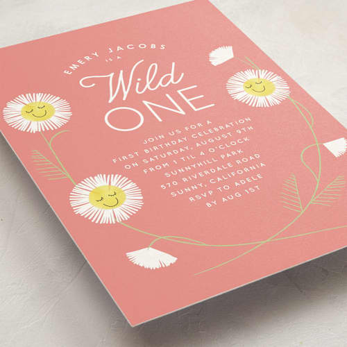 This is a petal kids birthday invitations with standard by Baumbirdy called daisy smiles printing on signature in standard