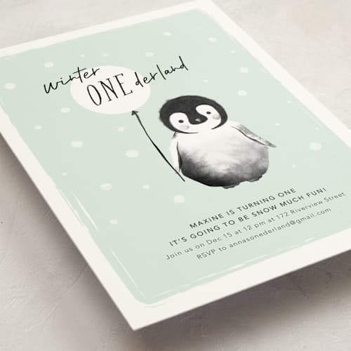 This is a mint kids birthday invitations with standard by Vivian Yiwing called onederland printing on signature in standard