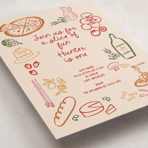 This is a chili pepper kids birthday invitations with standard by Jenna Holcomb called that's amore. printing on signature in standard