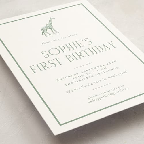 This is a palm kids birthday invitations with standard by Jenna Holcomb called safari printing on signature in standard
