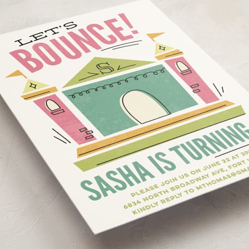 This is a fairy kids birthday invitations with standard by Jessie Steury called let's bounce printing on signature in standard