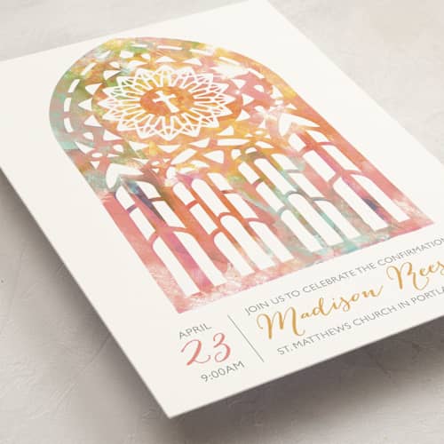 This is a surprise confirmation invitations cards with standard by Lady Noble called pretty window printing on signature in standard