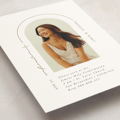 This is a sugar confirmation invitations cards with standard by FRANI called confirmation arch printing on signature in standard