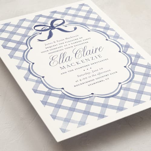 This is a bluebell debutante party invitations with standard by Meagan Christensen called lattice printing on signature in standard