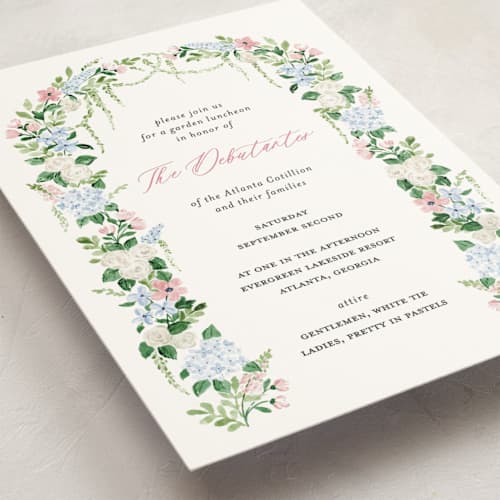 This is a blush debutante party invitations with standard by Sarah Knight called daphne printing on signature in standard