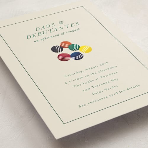 This is a ivory debutante party invitations with standard by Becky Nimoy called an evening of croquet printing on signature in standard