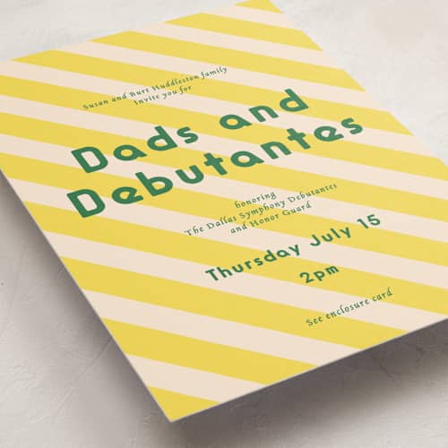 This is a limoncello debutante party invitations with standard by Ani Somi called bright stripes printing on signature in standard