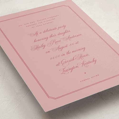 This is a rose debutante party invitations with standard by Blustery August called delicate printing on signature in standard