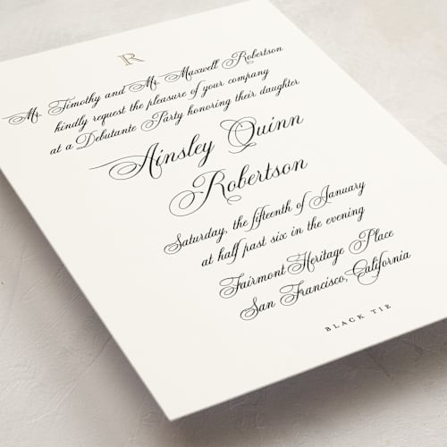 This is a diamond debutante party invitations with standard by Jenna Holcomb called formal printing on signature in standard