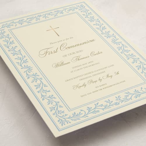 This is a fountain confirmation invitations cards with foil pressed by Rina Ozum called graceful baptism printing on signature in standard