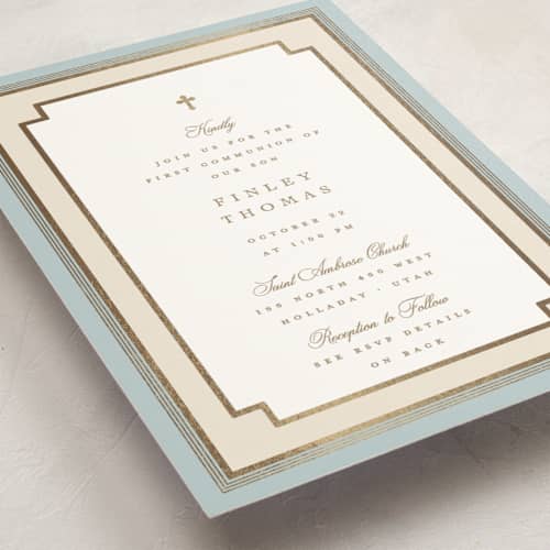 This is a sky confirmation invitations cards with foil pressed by Robert and Stella called delicate frame printing on signature in standard